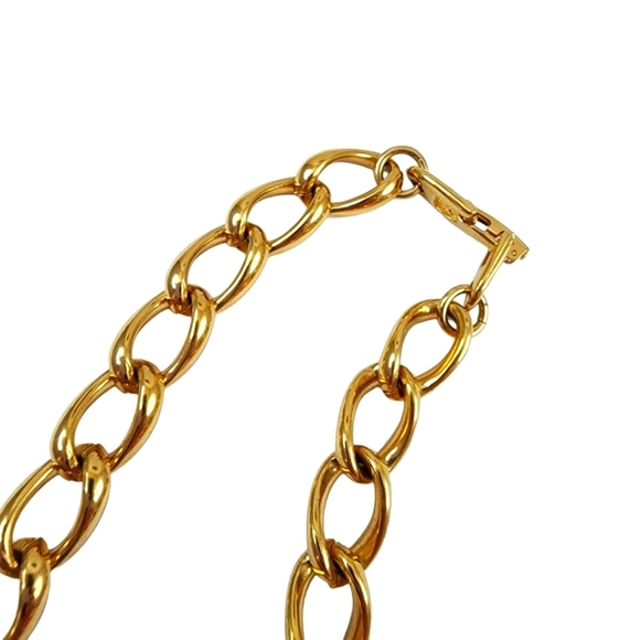 Vintage Napier Chunky Chain Necklace Open Link Cream Faux Pearl Cabochons - Picture 8 of 11